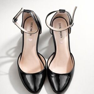 Steve Madden Black Patent Ankle-Strap Pumps